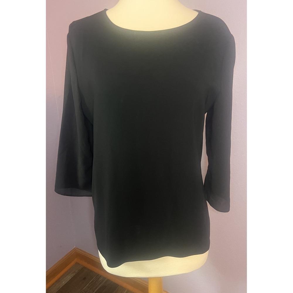Ann Taylor Black Quarter Semi Sheer Sleeve Shirt Blouse Size Medium
